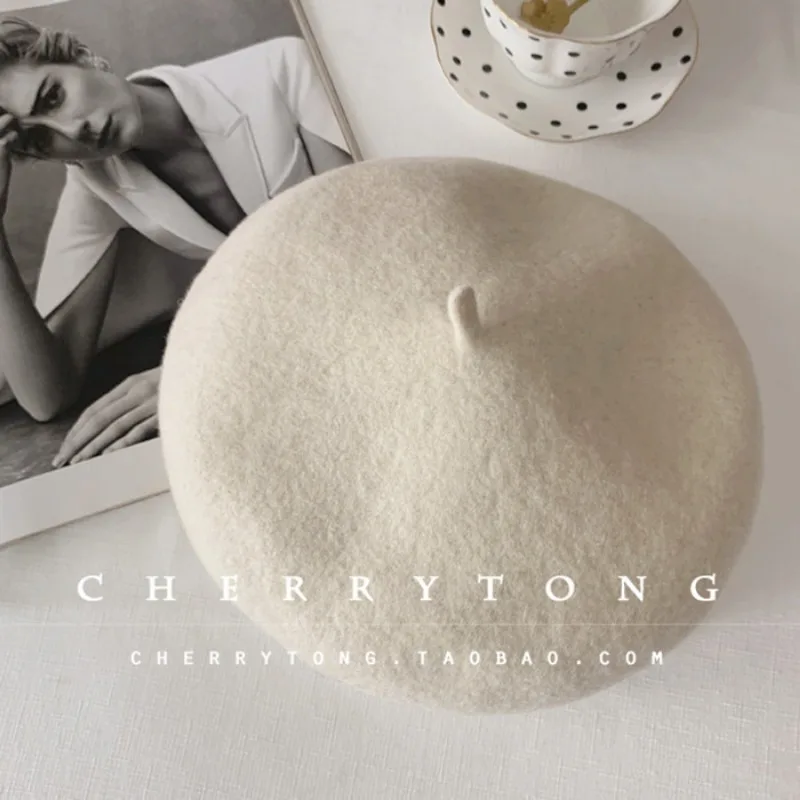 Autumn and Winter Milk White Woolen Three Dimensional Beret British Retro Dark Gray Painters Hat Han Beilei Hat Womens Black