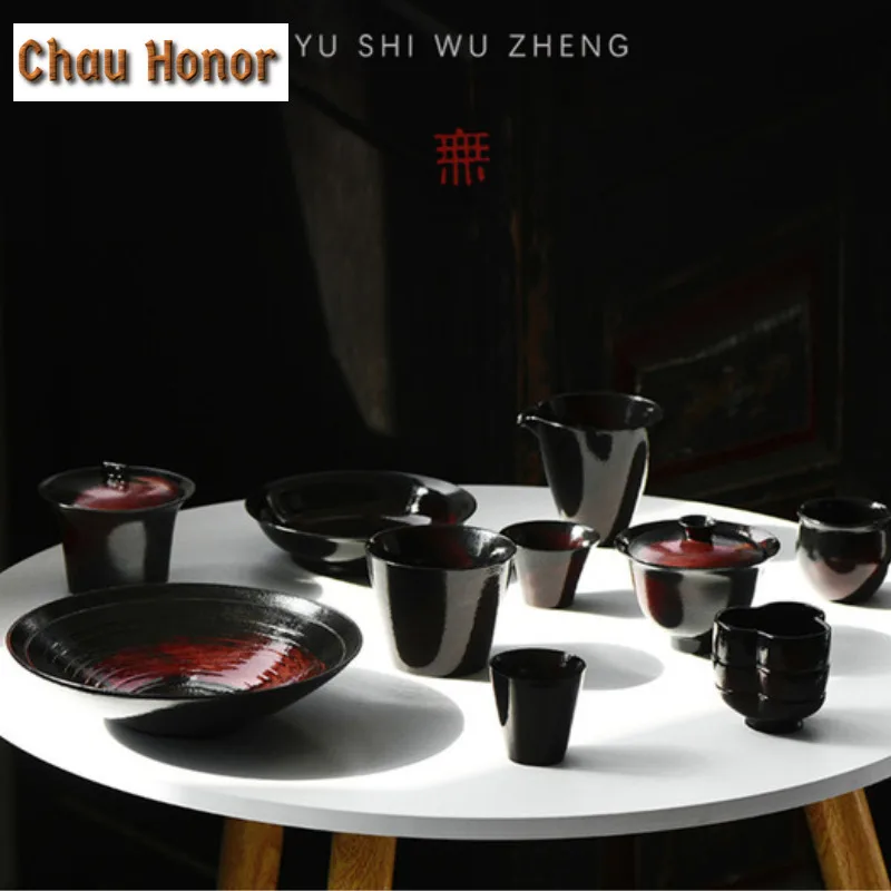 125ml Lacquered Red Coarse Pottery Petal Teacup Antique Tea Bowl Tea Pair Tea-tasting Meditation Cup Chazhan Master Cups Teaware