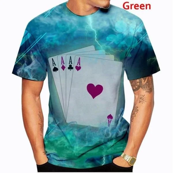 

2023 Summer Fashion Street Punk Poker Ace of Spades 3D Printing T-shirt Casual Men's Fashion Street Oversize Short-Sleeved Shirt