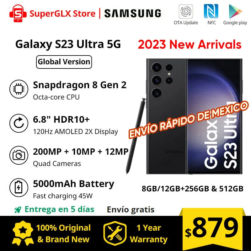 New Samsung Galaxy S23 Ultra 5G Mobile Phone 256GB/512GB Snapdragon 8 Gen 2  120Hz AMOLED 2X Display Android13 45W Fast Charging