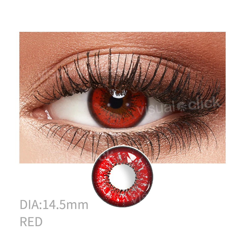 Lentes de Contato Coloridas Clique Visual para Olhos, Cosplay Anime, Azul, Vermelho, Lente Multicolorida, Pupilas de Beleza