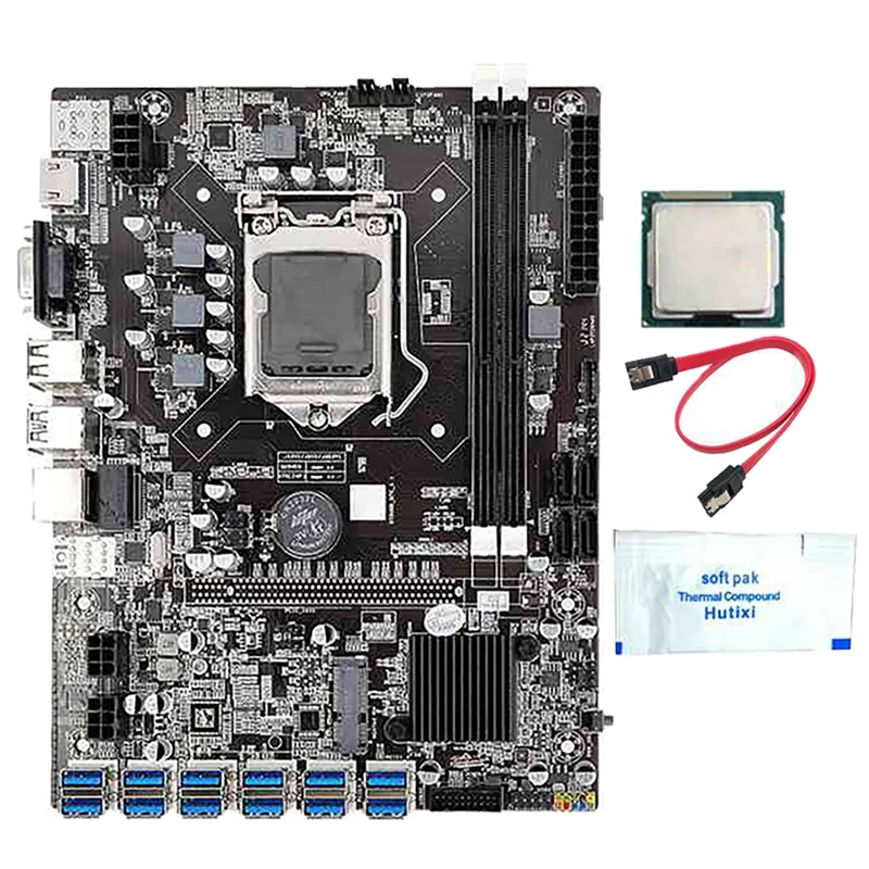 mother board gaming pc B75 BTC Mining Motherboard With G530-G630 CPU+Thermal Grease+SATA Line 12 USB3.0 To PCIE1X Slot LGA1155 DDR3 RAM SATA3.0 computer mother board