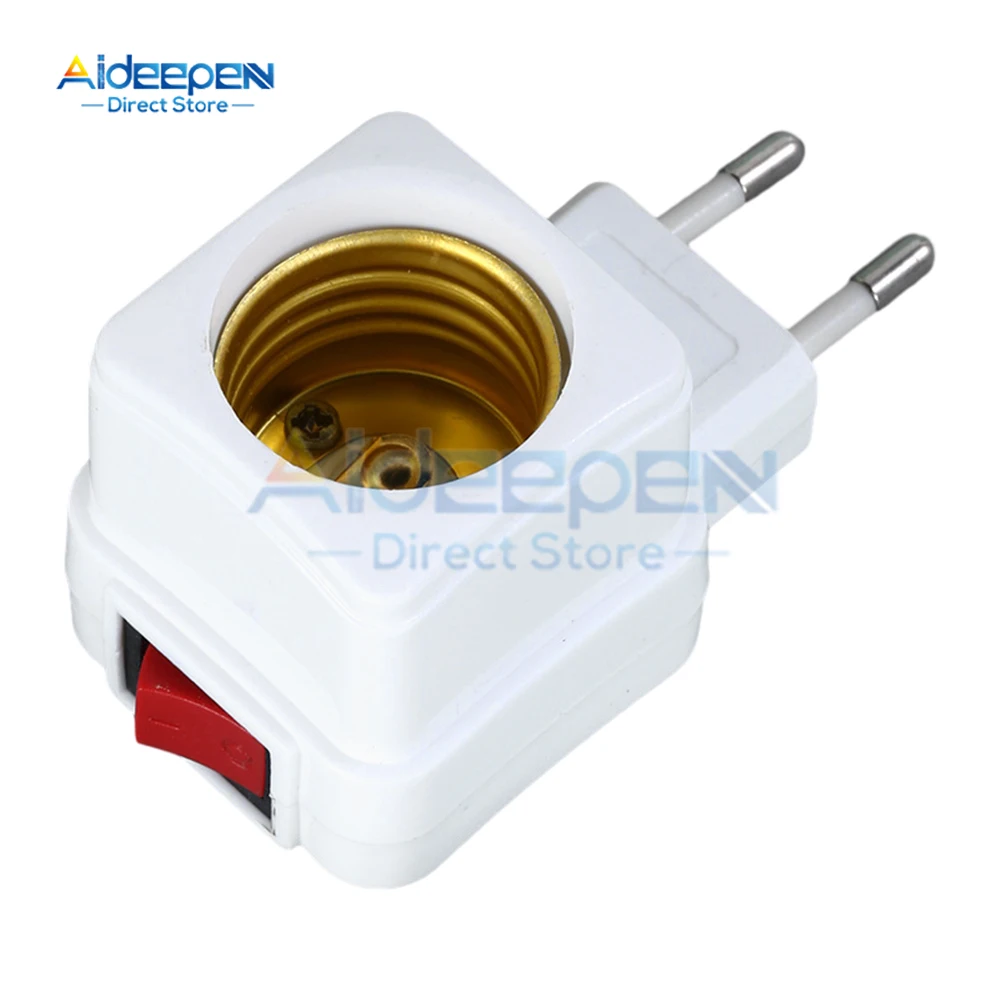 2Pcs 220V E27 LED Light Lamp Bulb Socket Integrated On/Off Switch Spiral Pattern Lamp Base Connector EU Plug Adapter