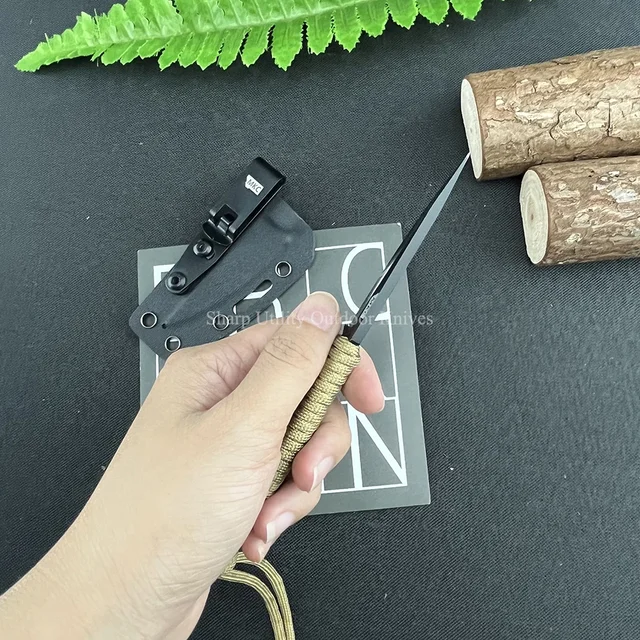 MKC 440C Blade Small Pocket Fixed Blade Knife with Sheath Ultra-sharp Hunting Camping Jungle Survival Tools Nylon Rope Handle 4