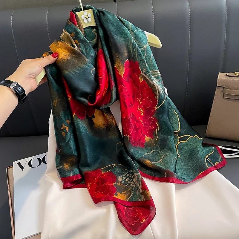 

2024 Print Luxury Brand Hijab Women Popular Design Silk Scarf 180X90CM The Four Seasons Scarves Fashion Satin Finish Warm Shawls