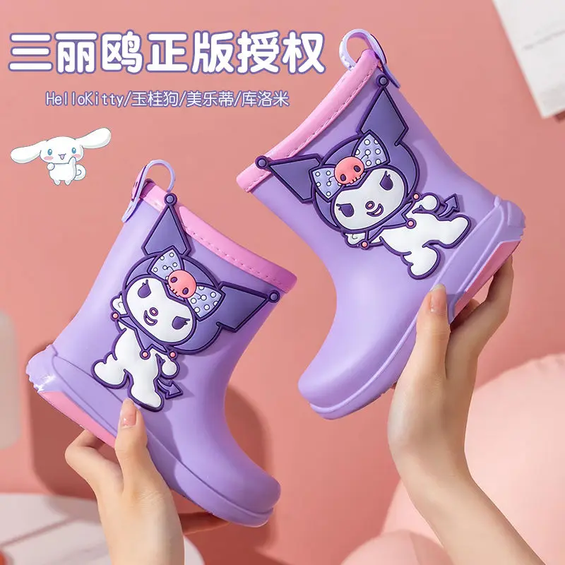 

Sanrio Kuromi Children's Rain Boots for Girls and Children Soft-soled Non-slip Waterproof Shoes Kindergarten Baby Rain Boots