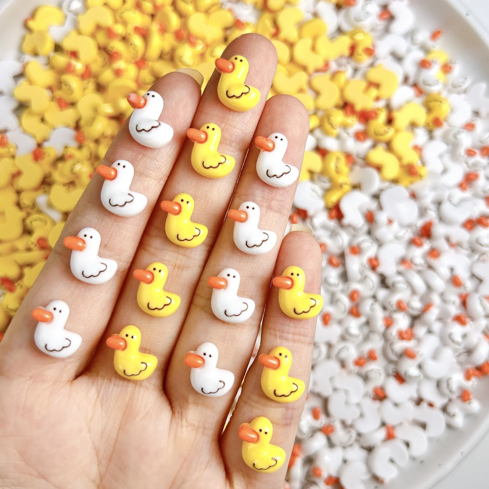 30PCS 3D Kawaii Cartoon Duck Resin Nail Charms for DIY Crafts and Decorations