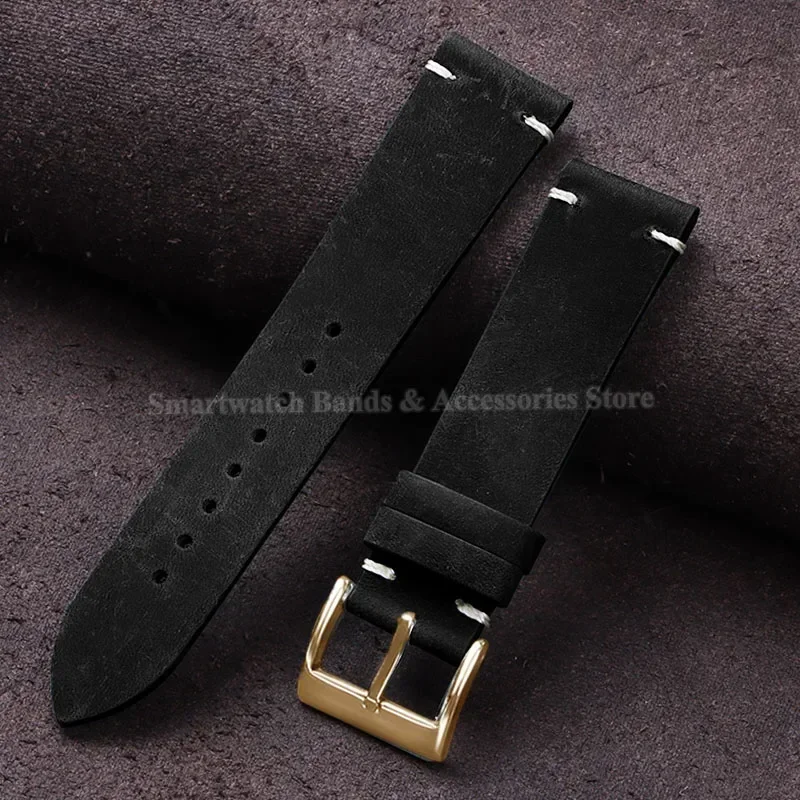 Handcrafted Vintage Oil Wax Leather Watch Band – Premium Cowhide Strap with Handmade Stitching