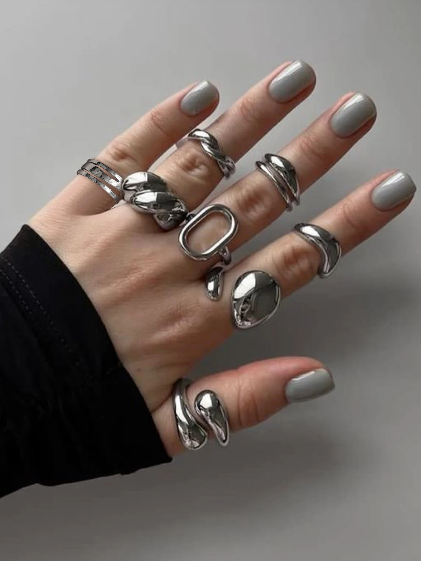 8PCS Fried Dough Twists Geometric Smooth Overlay Ladies Personality Ring