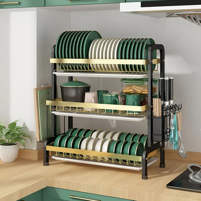 

2/3 Tiers Dish Drainer Bowl Plate Drying Rack Spice Storage Sink Tableware Drainboard Chopsticks Kitchen Counter Shelf Organizer