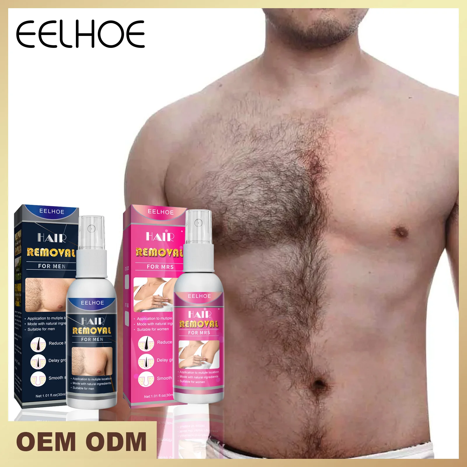 

Eelhoe 30ML Painless Hair Removal Spray Hair Growth Inhibitor Remover 100% Natural Permanent Face Arm Armpit Leg Removal Spray