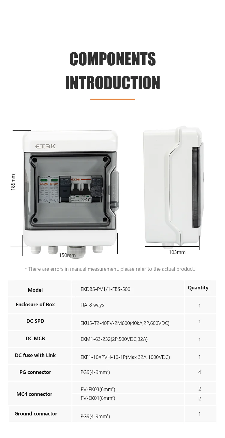 ETEC Solar photovoltaic PV Combiner Box With Lightning Protection 1 in 1 out DC