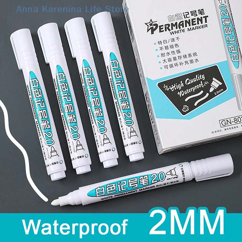 

1/3pcs 2mm Oily White Marker Pen Graffiti Pen Waterproof Permanent Pen Painting Notebook Tyre Tread Environmental Pen