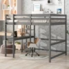 Full Loft Bed with Desk ,Shelves and Ladder, Grey 1