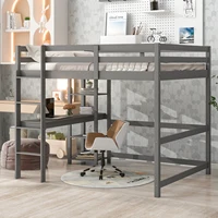 Full Loft Bed with Desk ,Shelves and Ladder, Grey 1