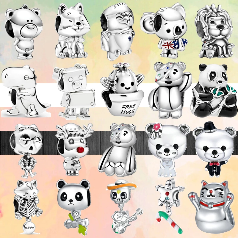 

2022 New Cactus Lion Koala Condor Akita Inu Beads Fit Original Pandora Charm Silver Color Bracelet Women DIY Jewelry Accessories