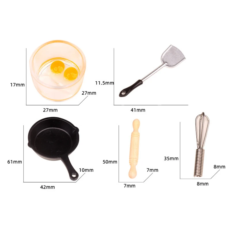 7 개/대 1:12 스케일 인형 집 미니어처 음식 장난감 미니 주방 액세서리 롤링 핀 프라이팬 Eggbeater 인형 집 모델