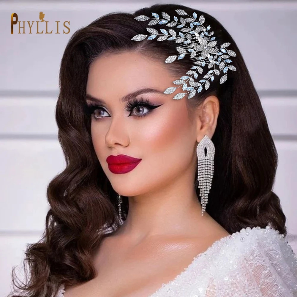 A53 Leaf Shape Silver Color Bridal Hair Combs 2022 Rhinestone Wedding Headpiece Vintage Style Bride Tiaras Women Hair Jewelry