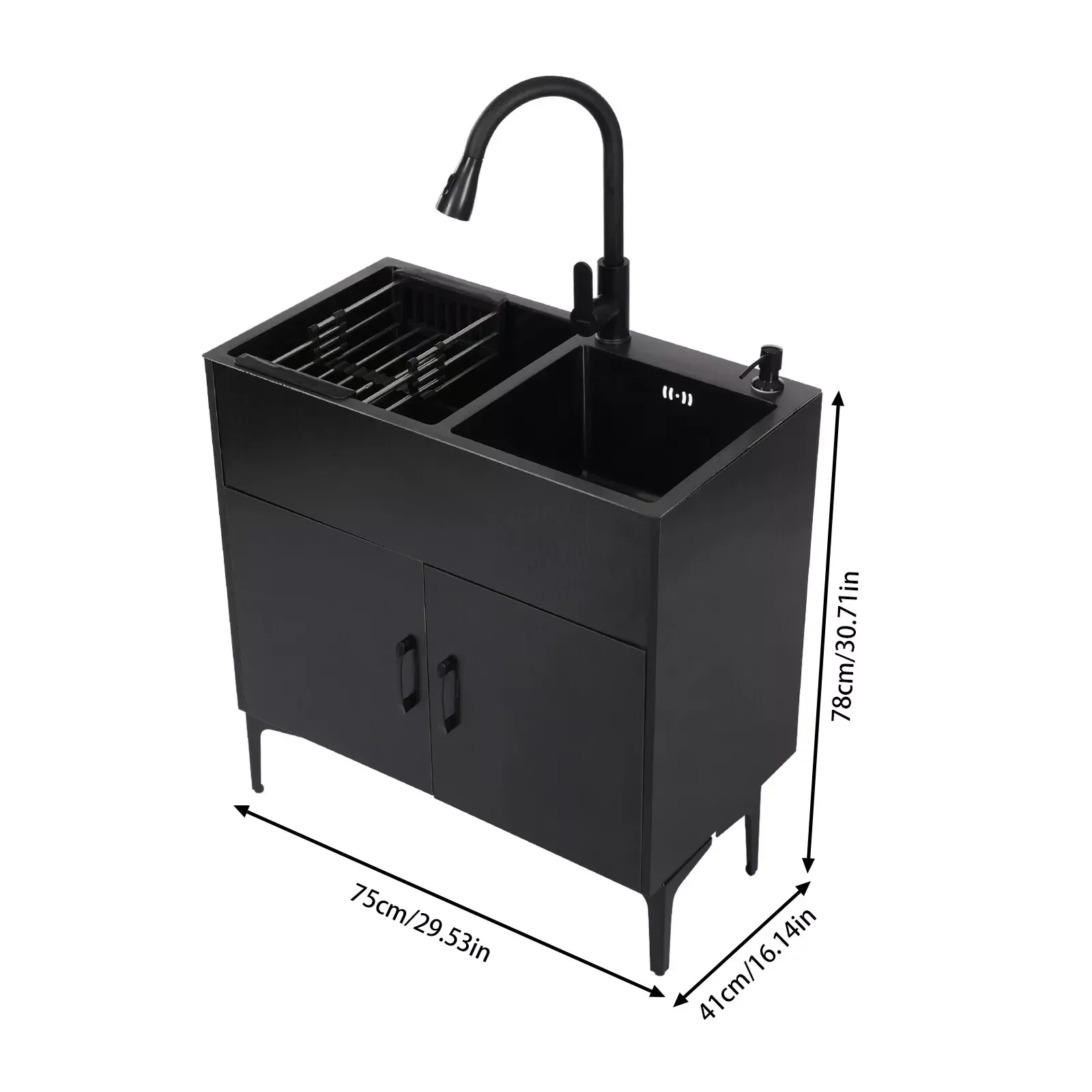 Laundry Sink Stainless Steel Utility Sink Cabinet with Sink with Flexible Faucet 4