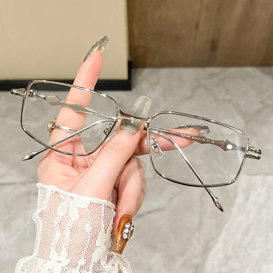 

New Fashion Eyeglasses Frames For Women Men Silver Rectangle Glasses Anti Blue Light Small Square Sunglasses With Metal Frame
