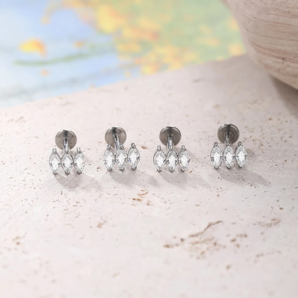 G23 Titanium Labret Ear Tragus Earring Stud Internally Threaded Zircon Lip Rings Cartilage Helix Piercing Body Jewelry 16G 1Pc