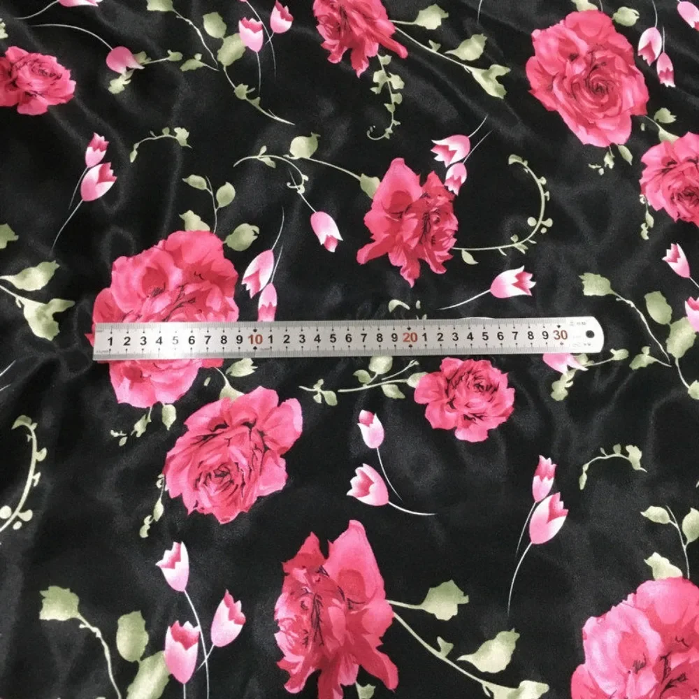 1/2/5m Satin Floral Printed Imitation Silk Fabric Breathable Fashion Clothing Fabric DIY Handmade Sewing Cloth Material 2