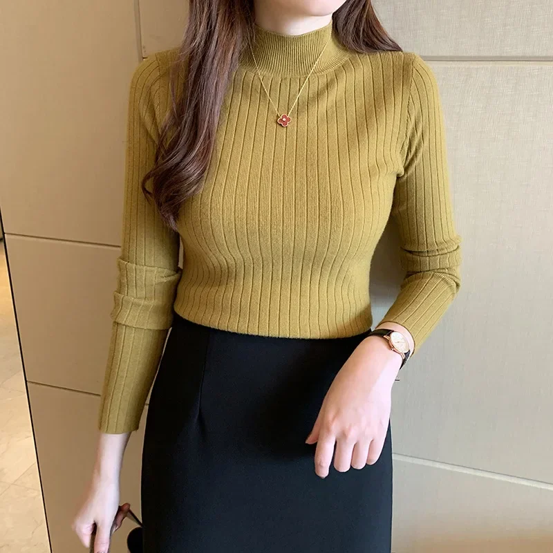

Autumn and winter new style knitted sweaters female half-collar solid color undershirt inside and outside wear gray22