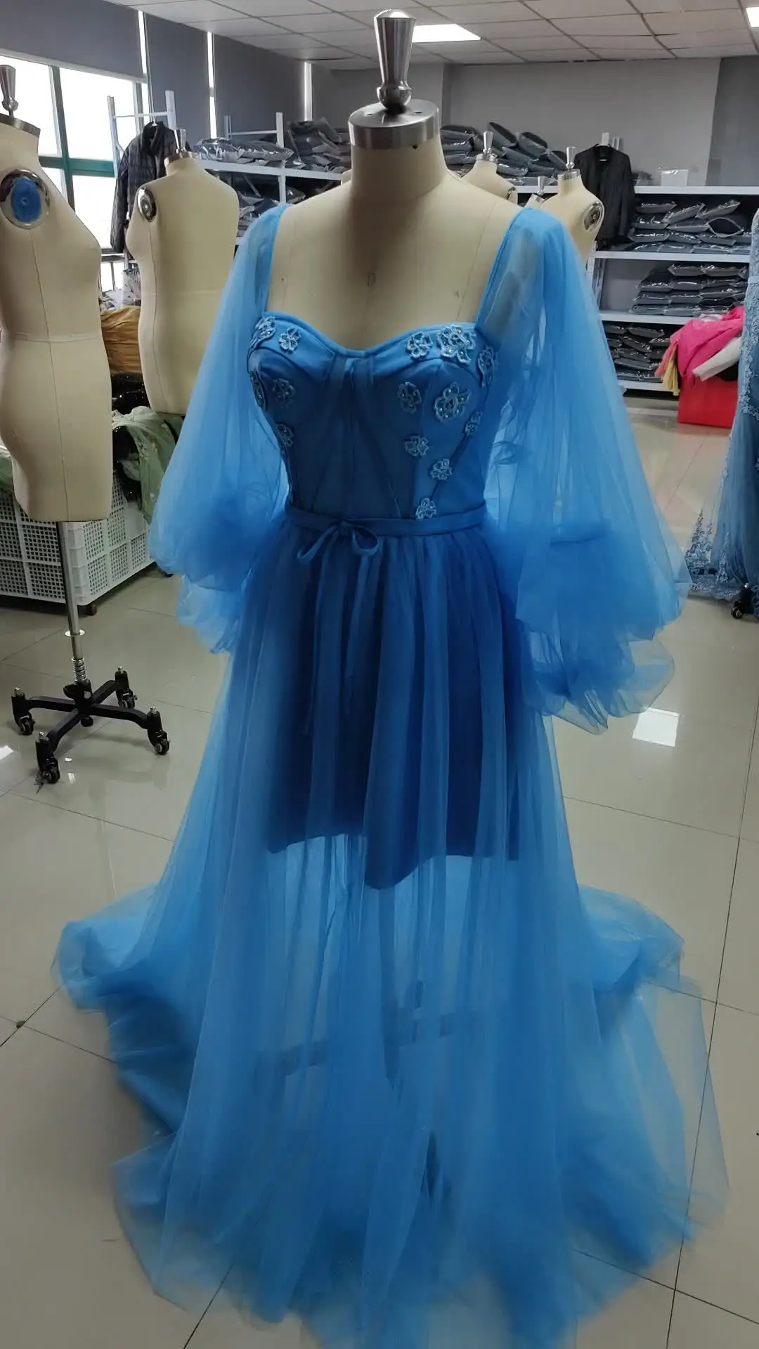 LORIE Blue Prom Dresses Long Lush Evening Dress Puffy Sleeve Backless  Formal Evening Prom Gowns Beauty Dresses 2024 Customized - AliExpress 320