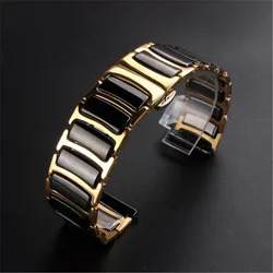 Luxury 20mm Ceramic Metal Watch Strap Bracelet for Other 20mm (Gold black)