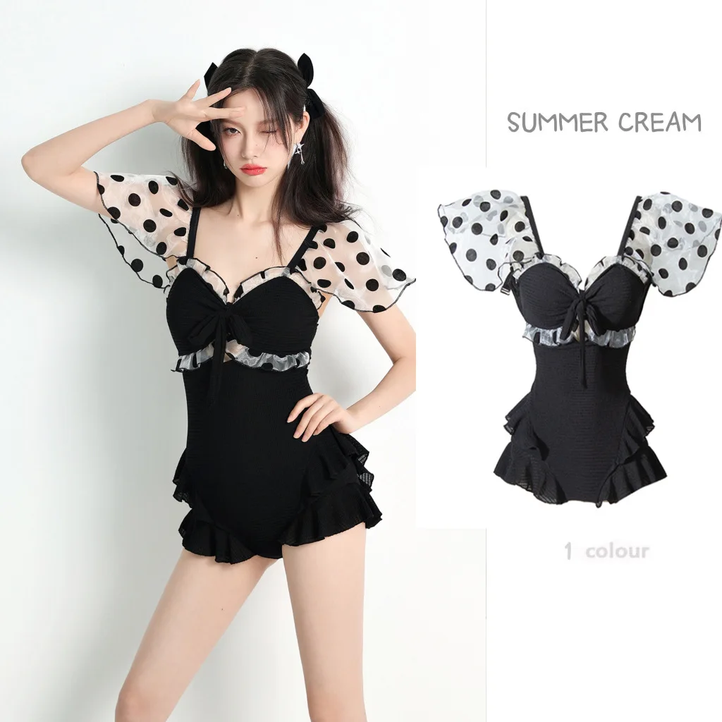 

Cover-up Women Polka Dot Holiday Students Girlish Kawaii Fashion Summer Beach Style Hollow Out Backless Swimwear Designer Simple