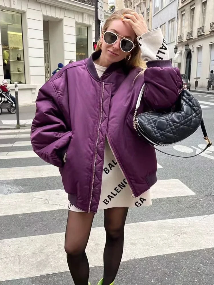 2025 Women Bomber Jacket Autumn Winter Women's Fashion Oversize Loose Coat Long Sleeve Zipper Streetwear Casual New Jackets