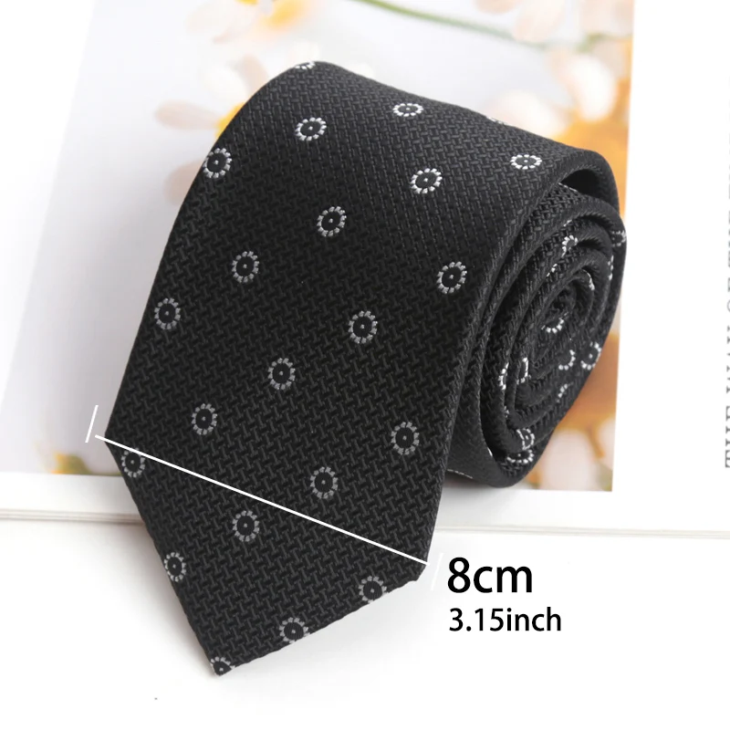 Men Classic Black Tie Luxury 8CM Necktie Stripes Ties for Man Groom Jacquard Woven Elegant Neck Tie for Business Wedding Party
