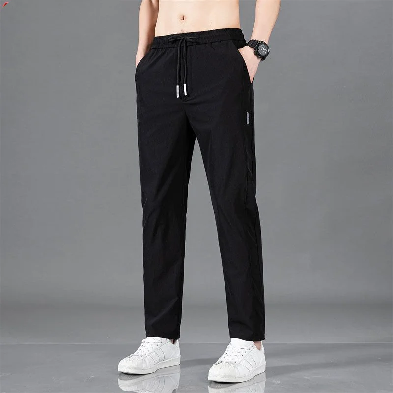 Spring Autumn New Men's Trousers Solid Color Patchwork Elastic Drawstring Fashion High Street Casual All-match Straight Pants