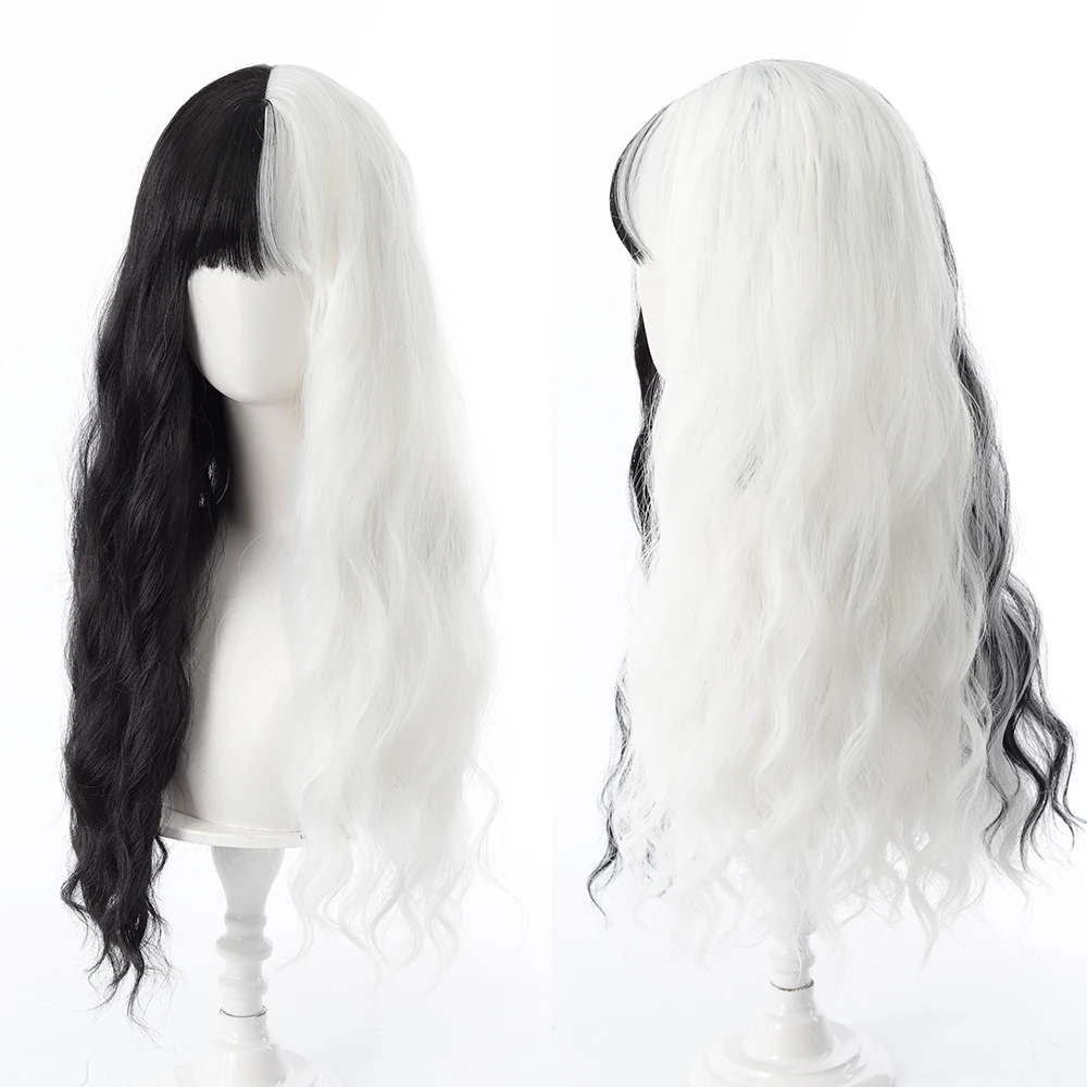 Black and White Curly Synthetic Fiber Wig for Women