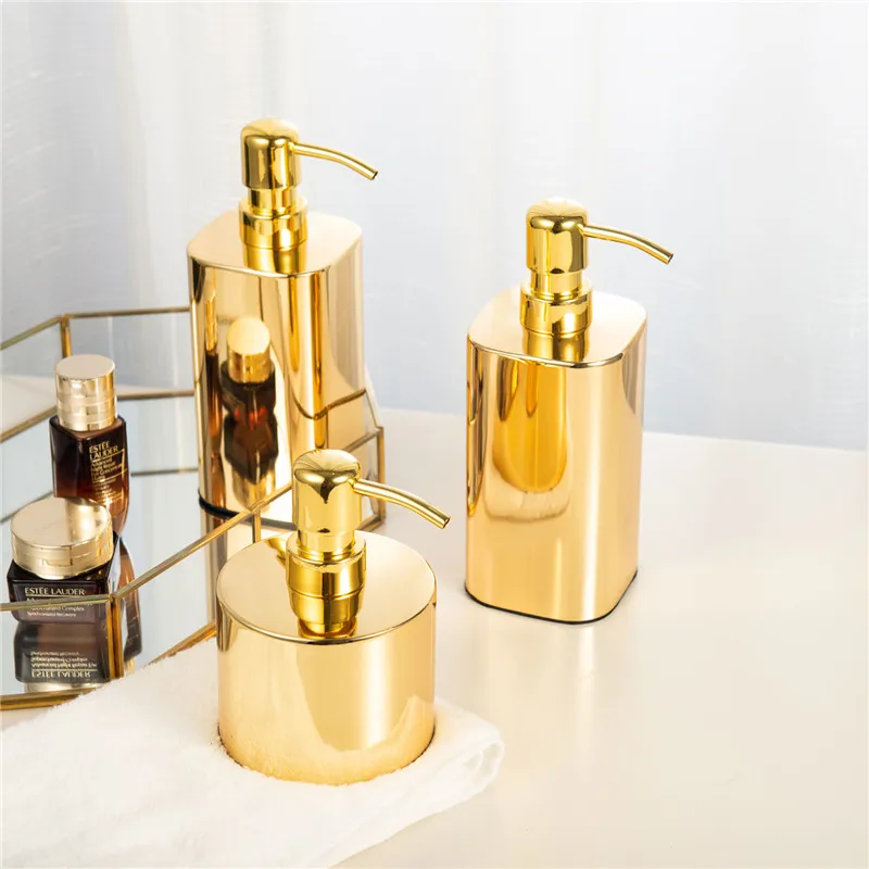 

Liquid Soap Dispenser 304 Stainless Steel Bathroom Shampoo Shower Gel Bottle Bath Lotion Holder Head Press Type Gold/Chrome