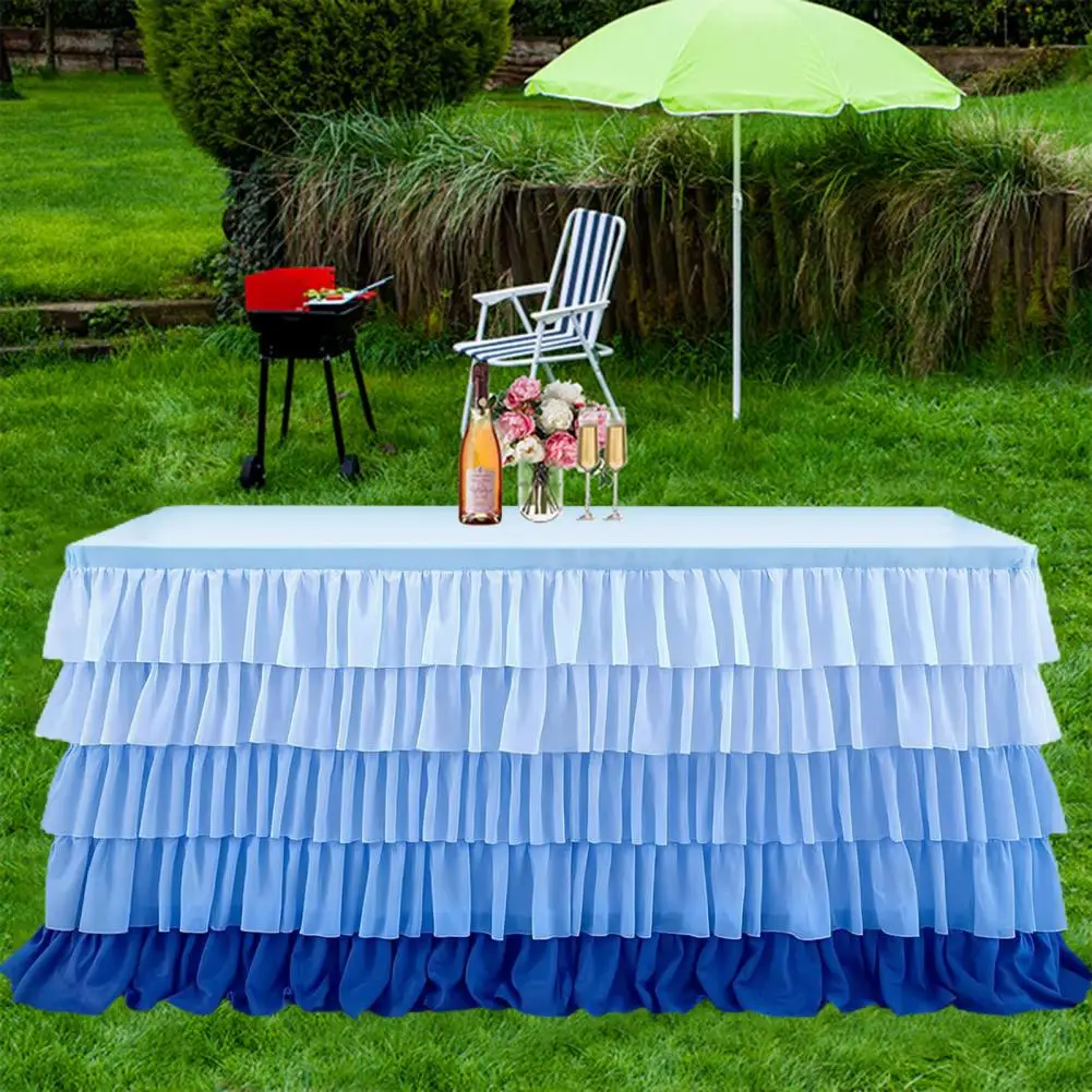 Stain-resistant Table Skirt Colorful Multi-layer Ruffle Table Skirt for Rectangle Round Tables Reusable Rainbow for Beach