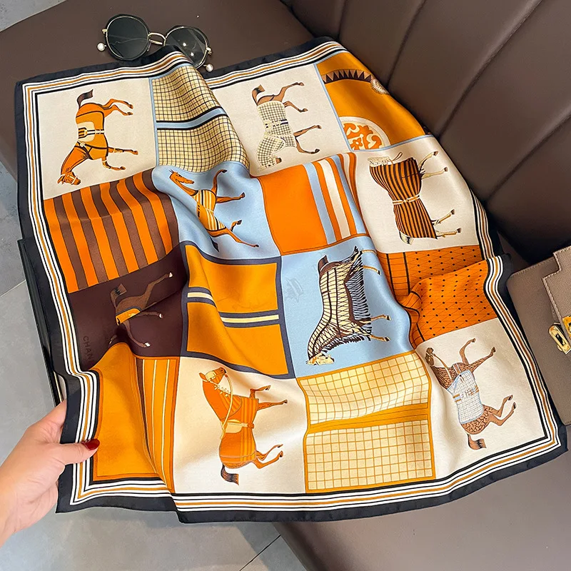 

Новый дизайнерский женский шарф 70*70 см на весну и осень, шелковый шарф с рисунком «гусиные лапки», ободок для волос во французском стиле