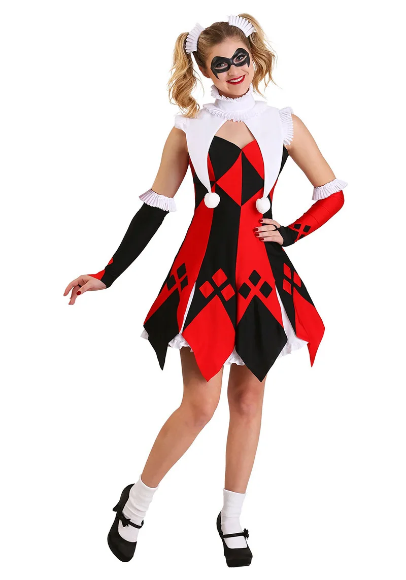 

Black Red Plaid Joker Movie Adult Women Sexy Cosplay Skirt Costume Evil Clown Circus Halloween Performance Fancy Dress Uniform