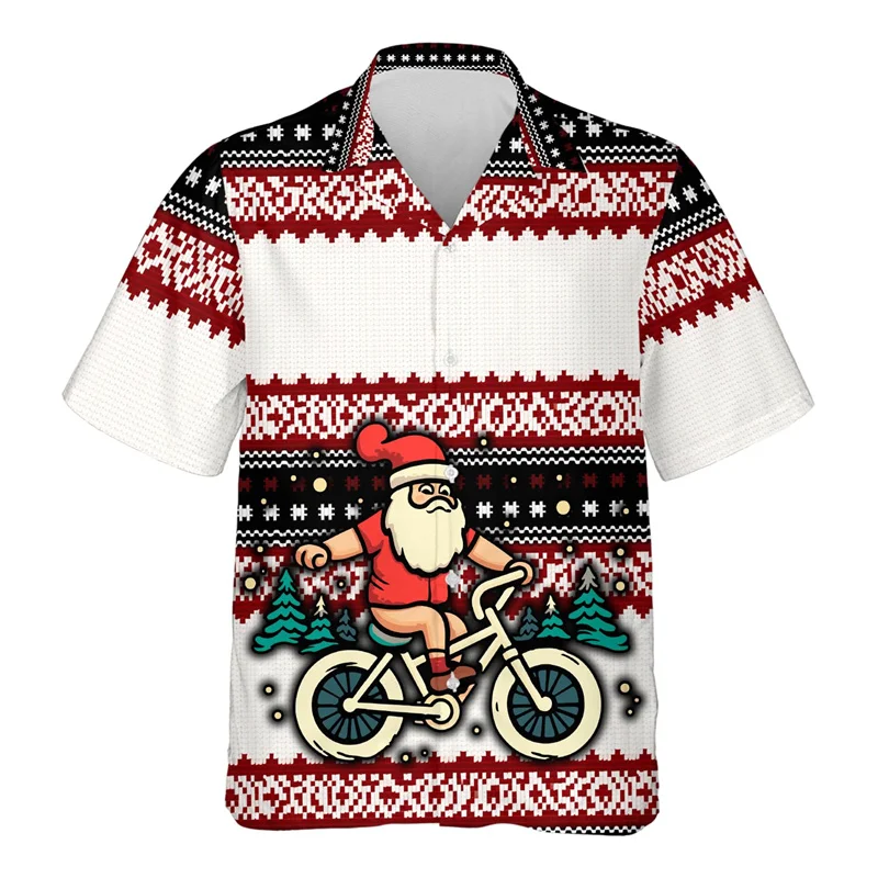 thumbnail image 1 of Camisa hawaiana con estampado 3D de Papá Noel y renos para hombre, camisas hawaianas informales de manga corta para fiestas navideñas, 1 of 5