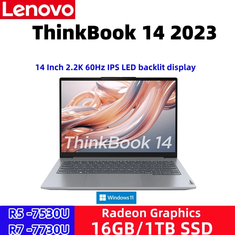 

Lenovo ThinkBook 14 Laptop 2023 AMD R5 7530U/R7 7730U 16GB + 1TB SSD 14 Inch 2.2K 60Hz IPS Screen Computer Notebook PC