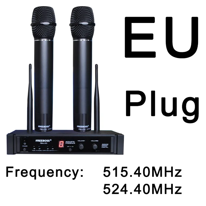 Freeboss FB-U10 Dual Way Karaoke Meeting Church School Sing 2 Metal Handhelds UHF Wireless Microphone 