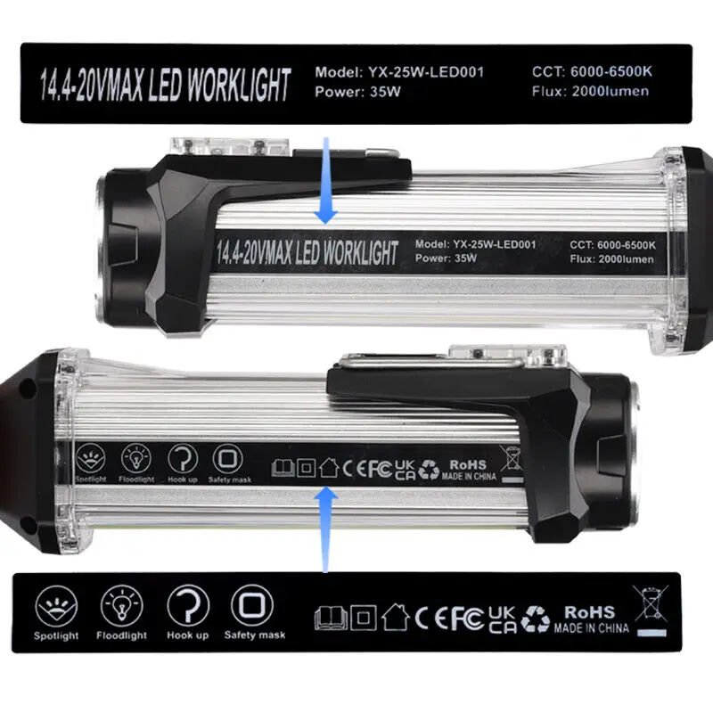 35W 2000LM Flashlight for BLACK+DECKER 20V Max Li-ion Battery Cordless LED Work