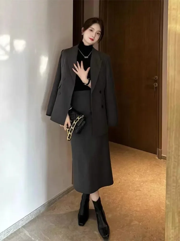 

UNXX Autumn Winter Women Suit Jacket Skirt Set Light Mature Style High-grade Slim Office Lady Blazer Skirt Two-piece Suit Women