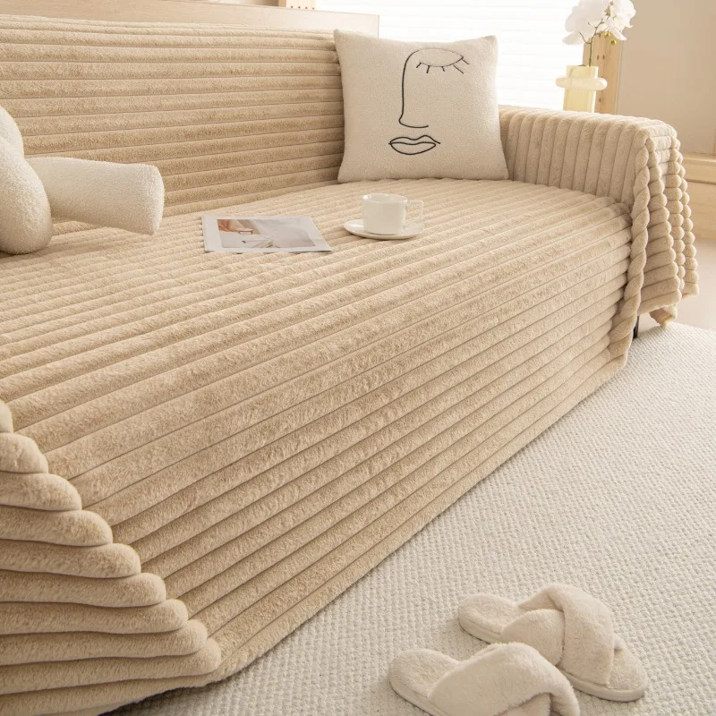 Luxury Winter Warm Rabbit Plush Sofa Towel Soft Short Plush Sofa Cover 3 Seater Couch Cover Furniture Protector
