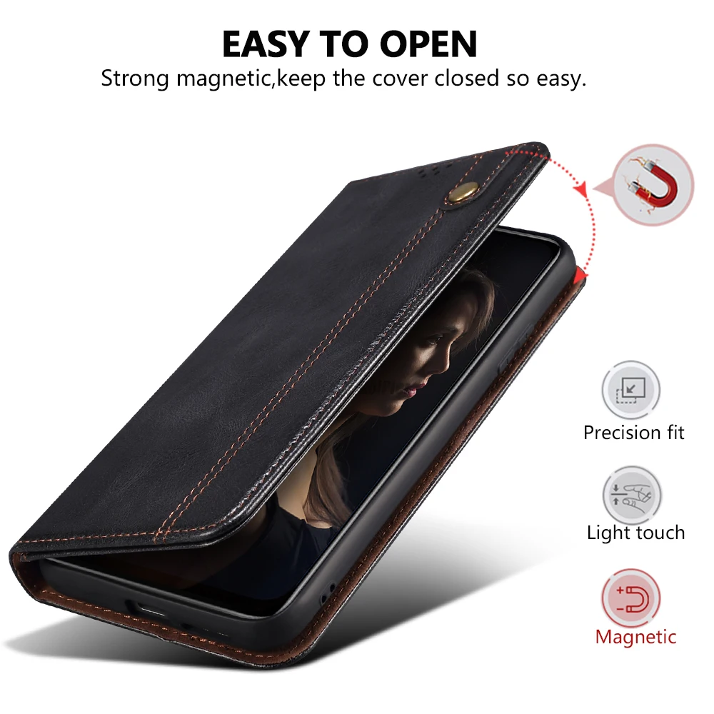 Luxury Leather Flip Wallet Case with Card Slot and Magnetic Stand - Premium Protective Phone Cover