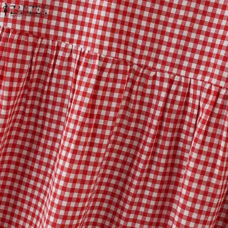 ZANZEA Vintage Karierte Midi Kleider Gingham Casual Hohe Taille Urlaub Lange Roben Ärmellose Täglichen Frauen Sommer A-line Vestidos – Detail 13