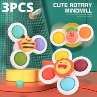 3pcs Children's Cartoon Animal Suction Cups Press And Rotate, Happy Baby Fingertips, Top Table, Rotating Flower Toys 1