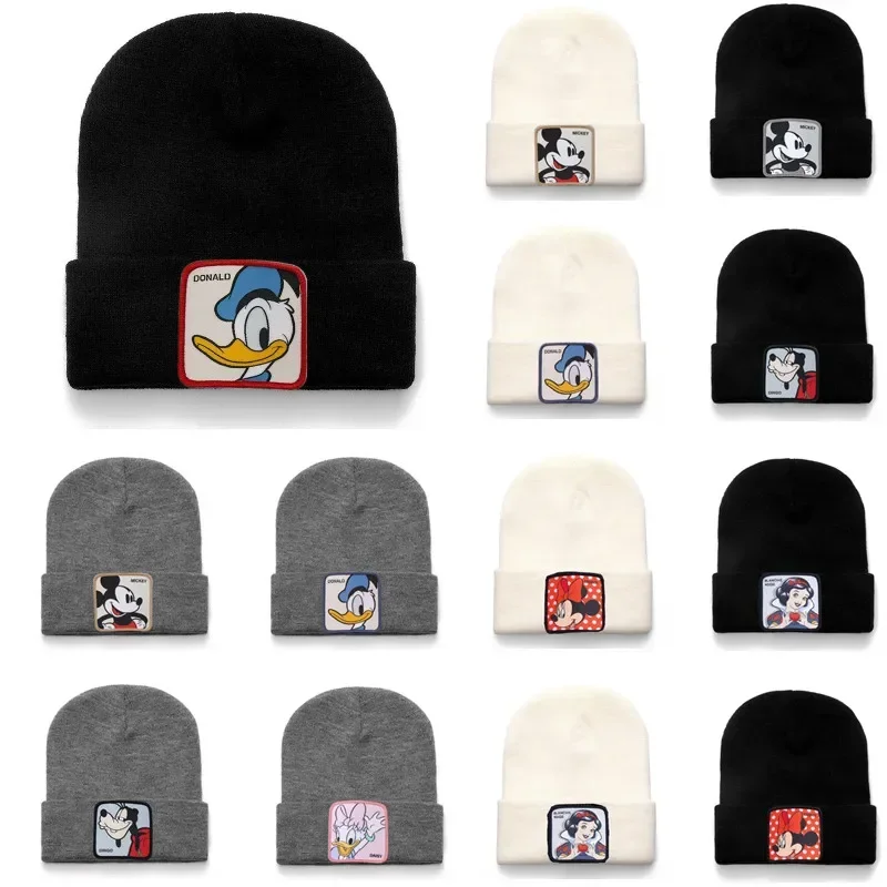 Knit Hat Disney Mickey Donald Cotton Casual Beanies for Men Women Warm Winter Fashion Solid Unisex