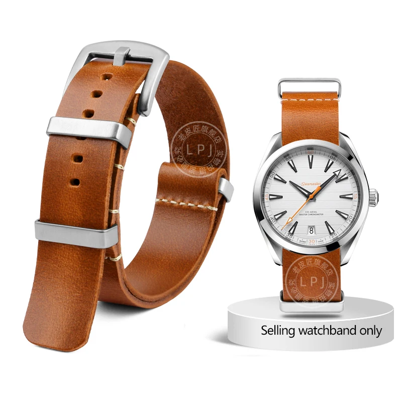 Correa de reloj de piel de vaca para Omega Seamaster Seiko Hamilton Tudor Correa de reloj retro de una pieza Pass Belt 20 mm 22 mm