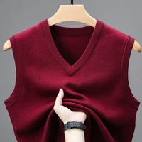2024 New Spring Autumn 6 Wool Sleeveless Cashmere Vest Men Work Sweater Solid Color Knitted Male Waistcoat High Quality Pullover 1
